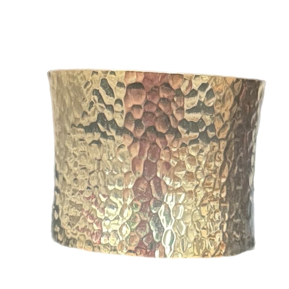Hammered Gold Tone Wide Cuff Bracelet Chunky Statement Boho Jewelry - Picture 2 of 4